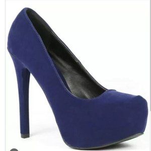🆕️Qupid Faux Velvet Blue Platform Heels